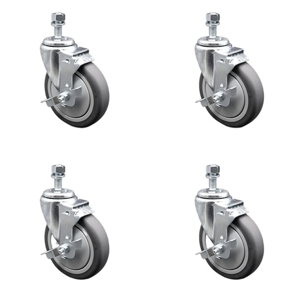 Service Caster 5 Inch SS Thermoplastic Rubber Swivel 1/2 Inch Threaded Stem Caster Set Brake SCC SCC-SSTS20S514-TPRB-TLB-121315-4 - main